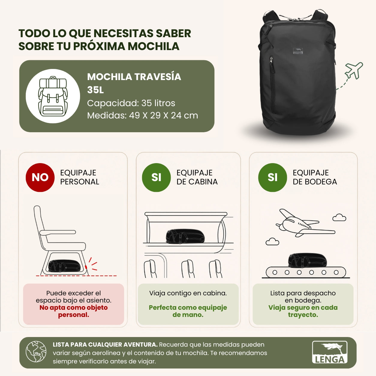 Mochila de Viaje Travesía 35lts
