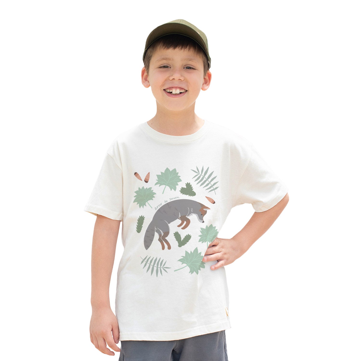 Polera Manga Corta Algodón Orgánico Pumita Estampada Niños - Zorro de Darwin