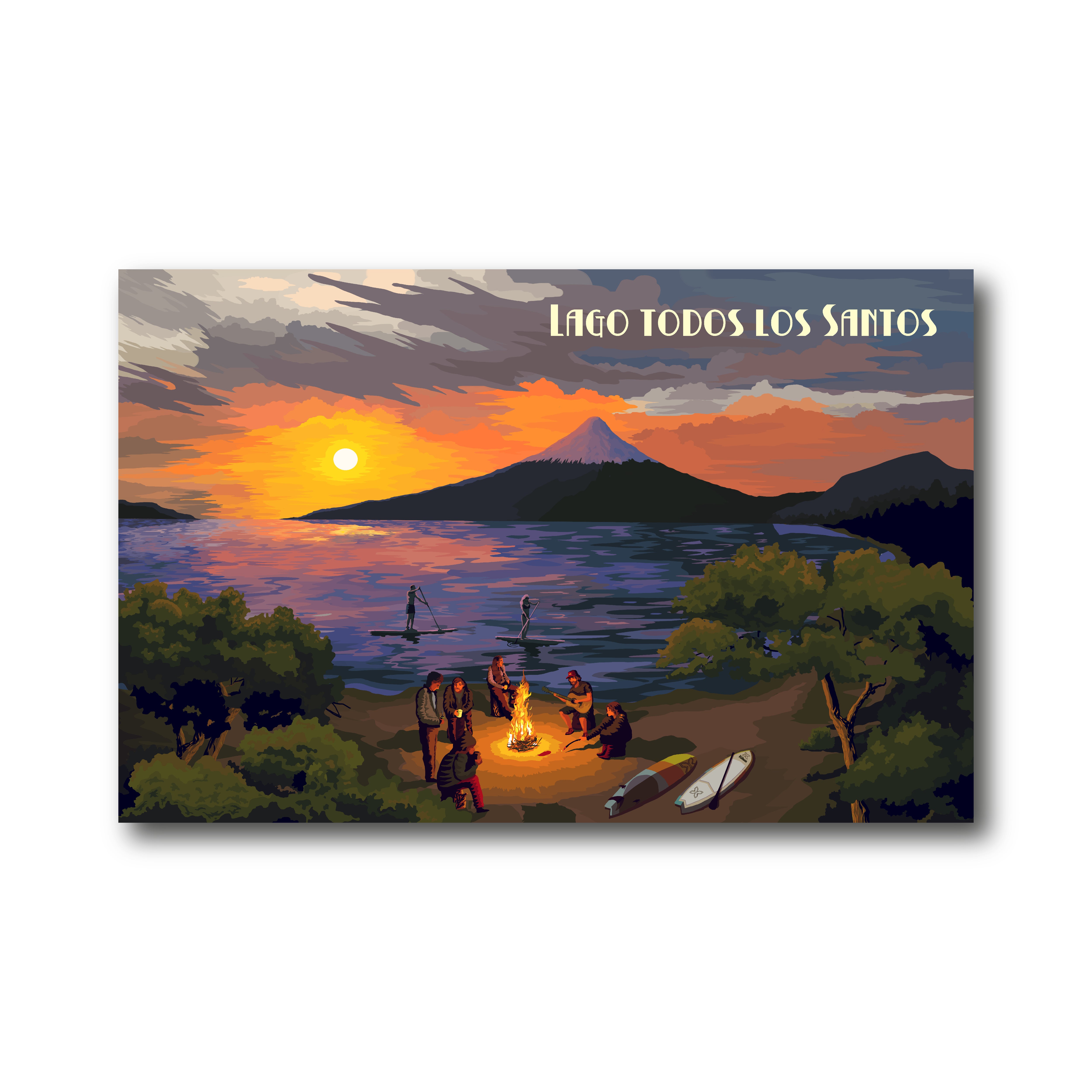 Ilustración Lago Todos Los Santos - Vicente Perez Rosales - Atardecer