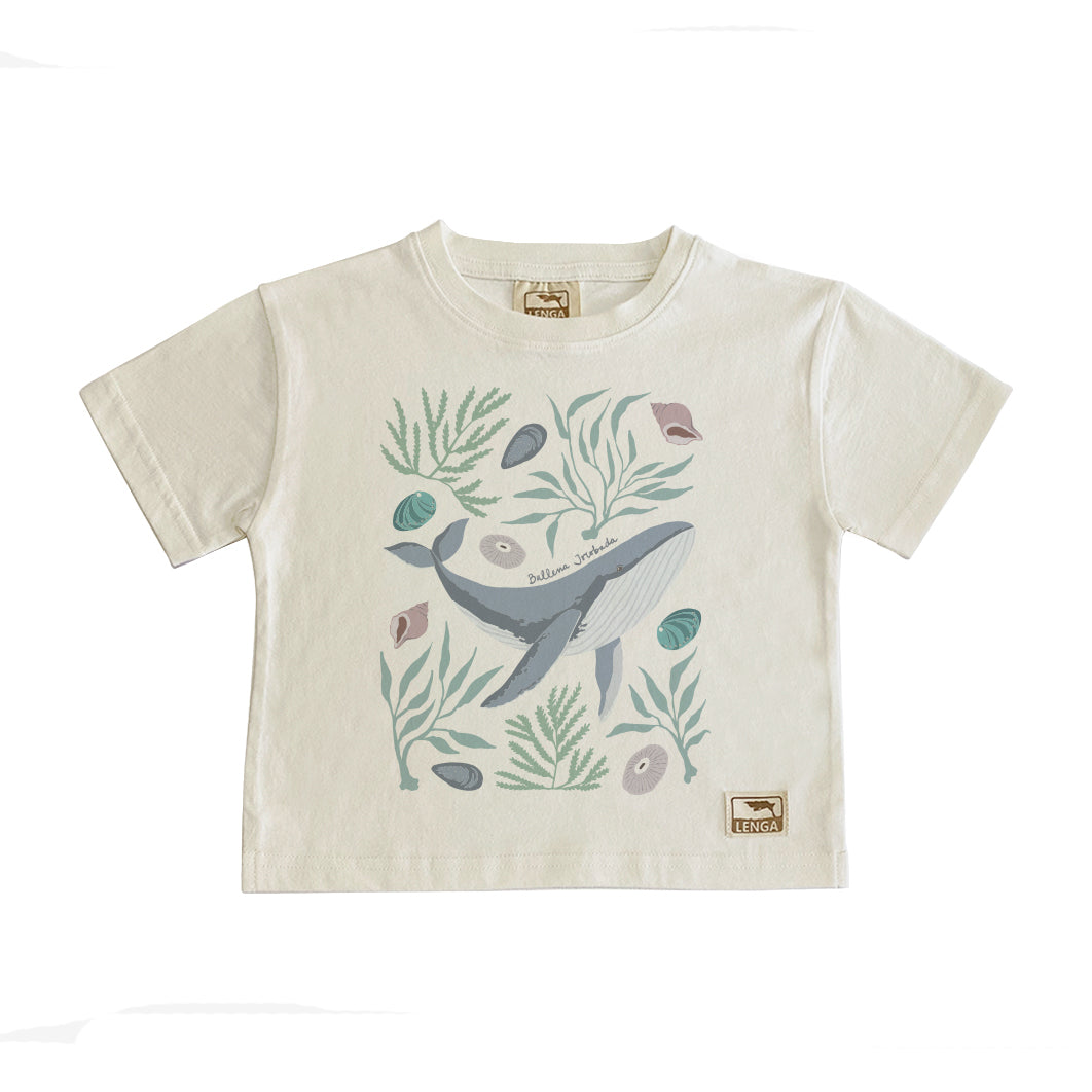 Polera Manga Corta Algodón Orgánico Pumita Estampada Niños - Ballena Jorobada