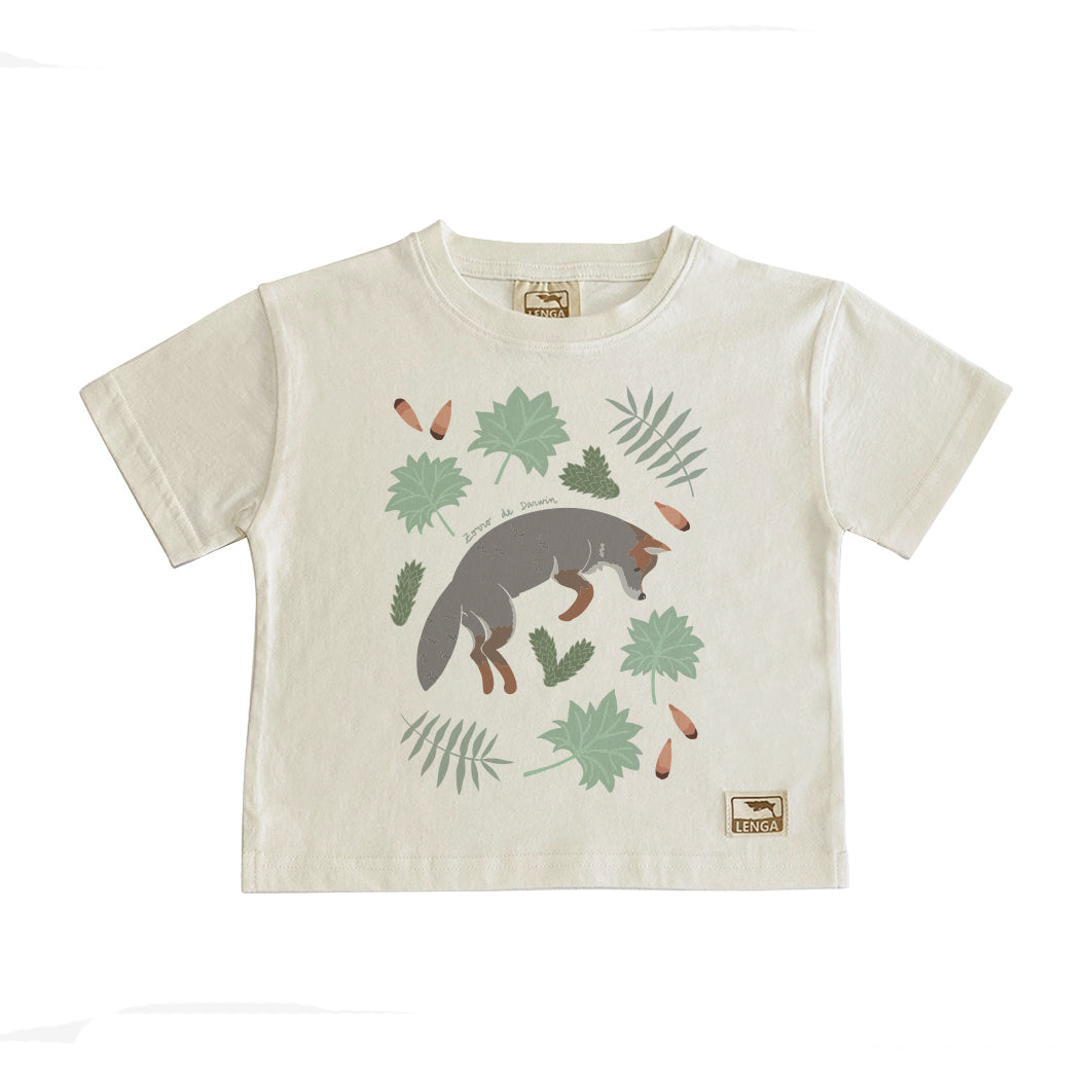 Polera Manga Corta Algodón Orgánico Pumita Estampada Niños - Zorro de Darwin