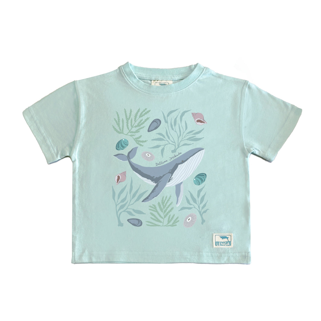 Polera Manga Corta Algodón Orgánico Pumita Estampada Niños - Ballena Jorobada