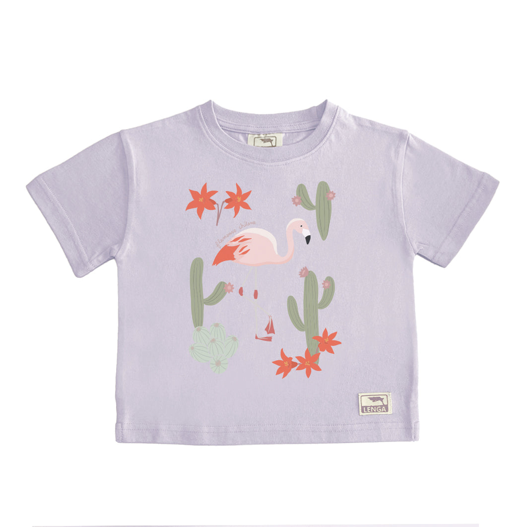 Polera Manga Corta Algodón Orgánico Pumita Estampada Niños - Flamenco