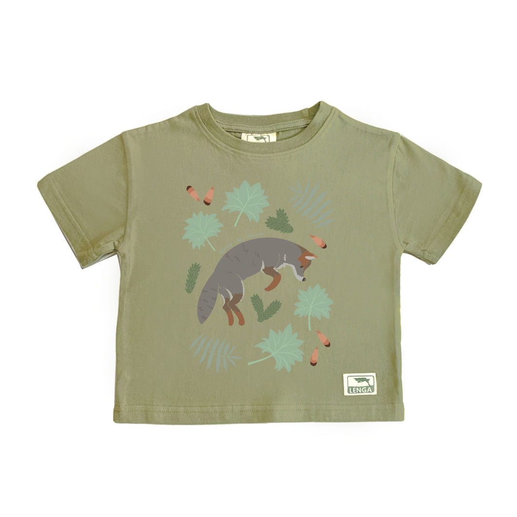 Polera Manga Corta Algodón Orgánico Pumita Estampada Niños - Zorro de Darwin