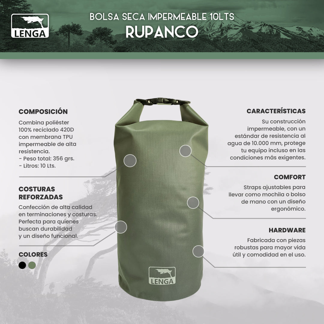 Mochila bolsa seca Impermeable 10 Lts Sustentable Rupanco
