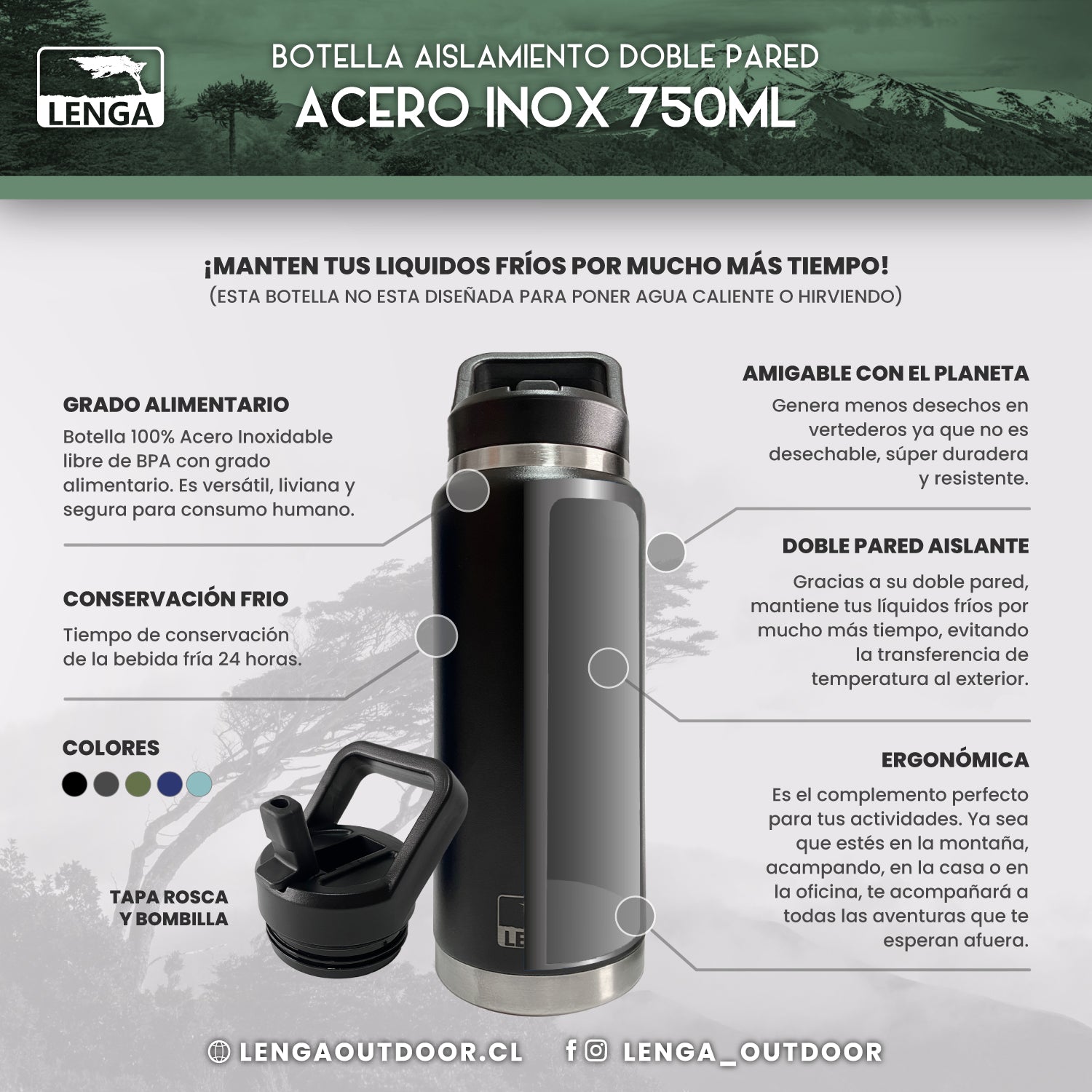Botella Acero Inox Aislamiento De Doble Pared 750ml