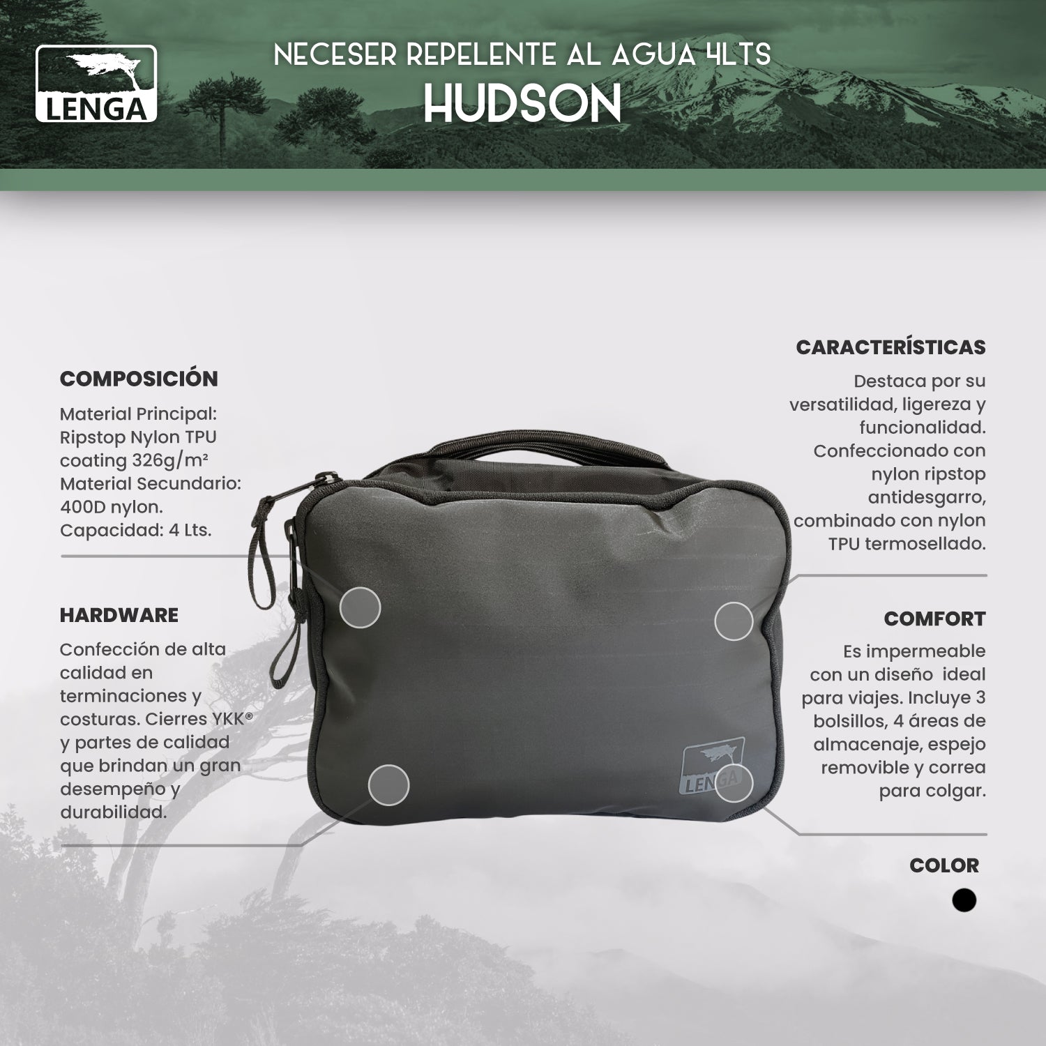 Neceser 4L Repelente Al Agua múltiples compartimientos Hudson