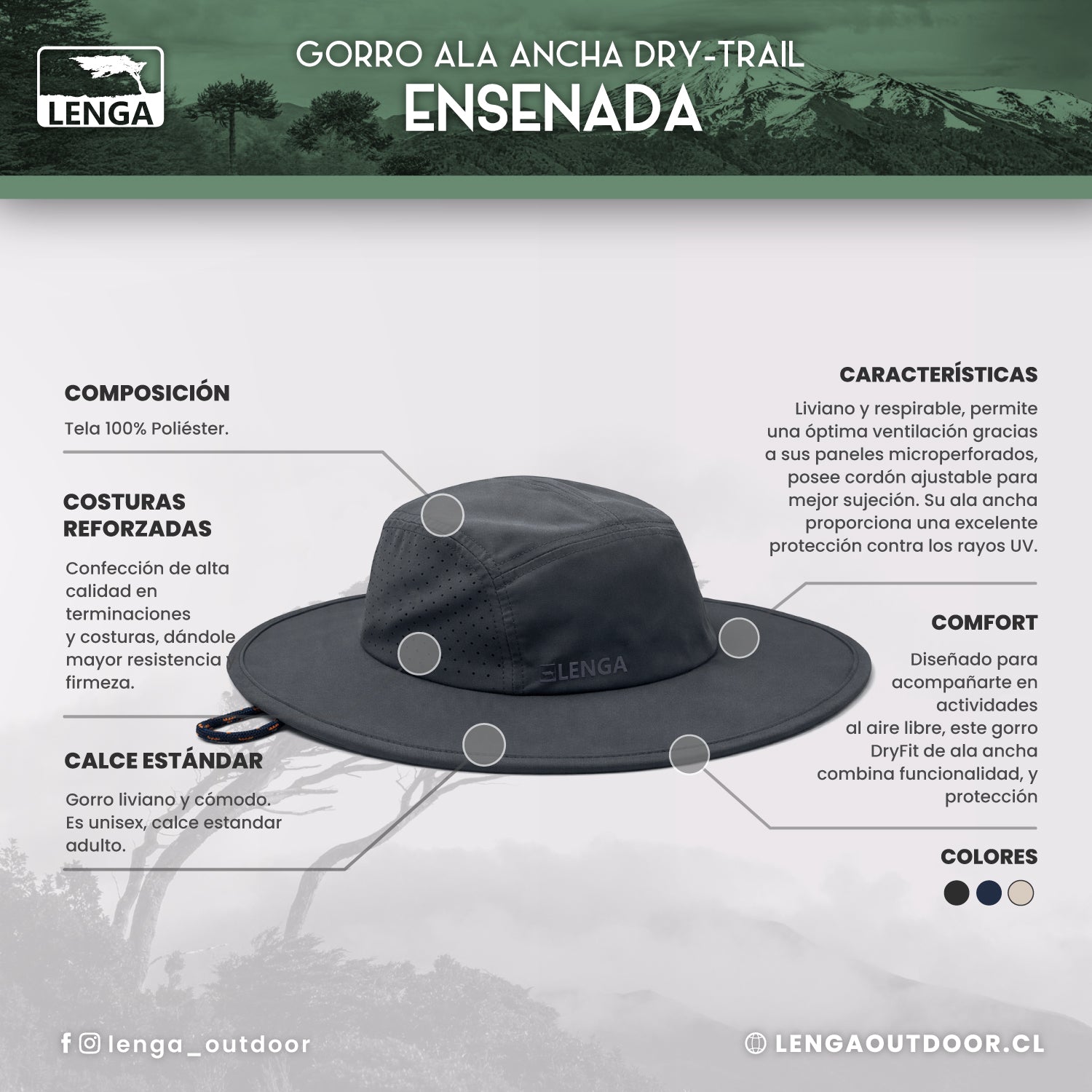 Gorro Ala Ancha Dry-trail respirable Ensenada