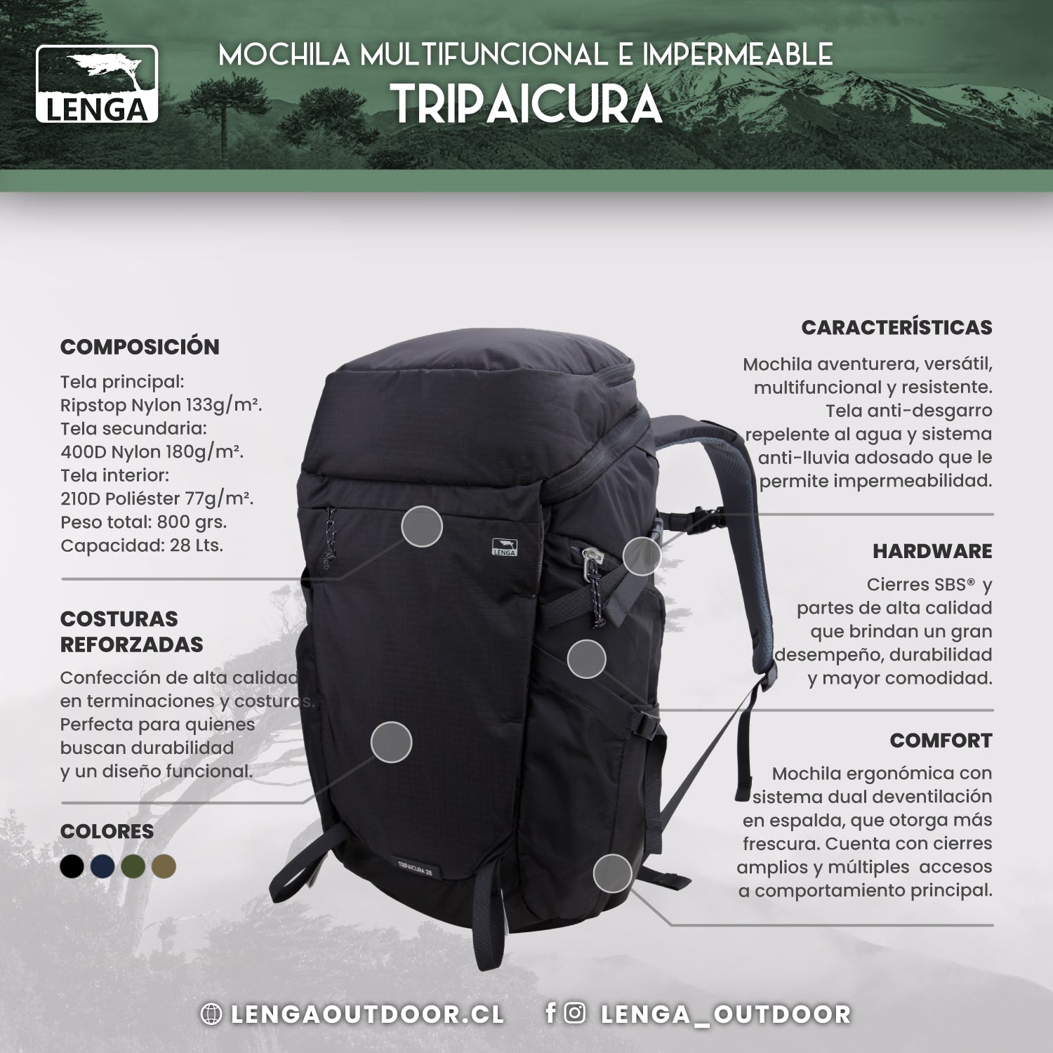 Pack Mochila Outdoor Tripaicura 28Lts + Neceser Hudson 4Lts