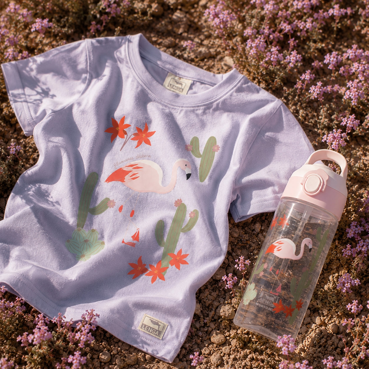 Pack Botella Kids Tritan® 450 ml + Polera Niño Estampada - Flamenco