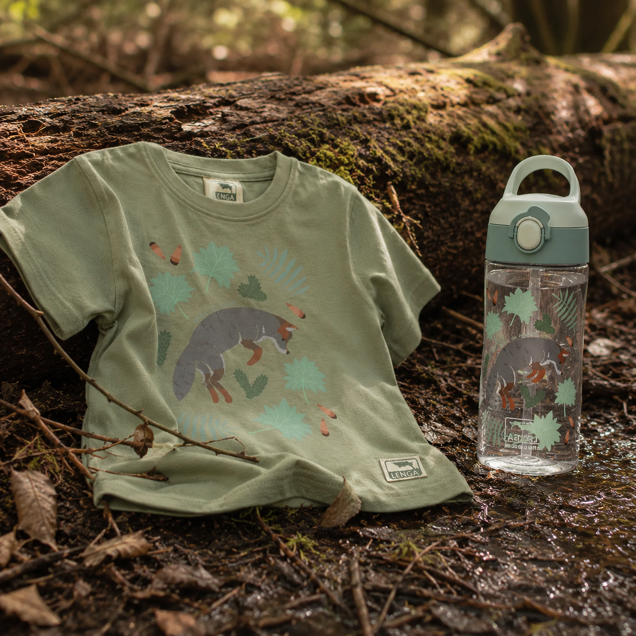 Pack Botella Kids Tritan® 450 ml + Polera Niño Estampada - Zorro de Darwin