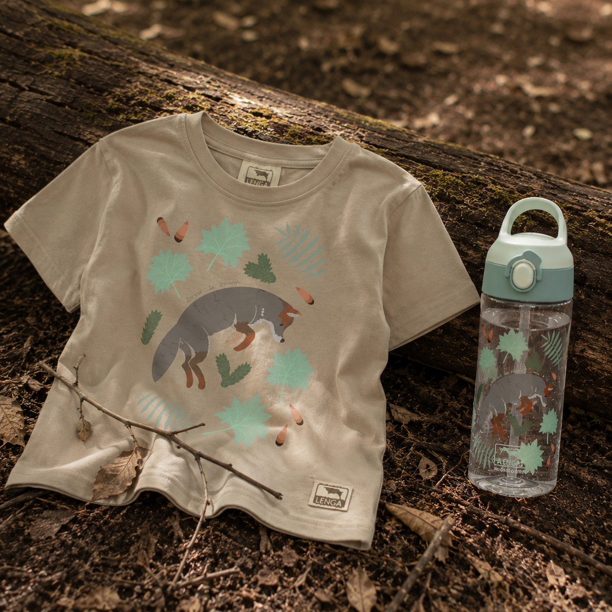 Pack Botella Kids Tritan® 450 ml + Polera Niño Estampada - Zorro de Darwin