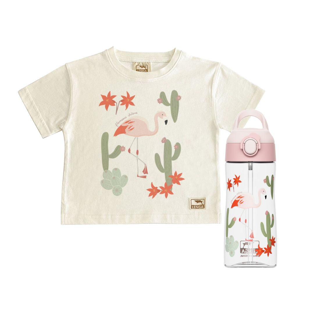 Pack Botella Kids Tritan® 450 ml + Polera Niño Estampada - Flamenco