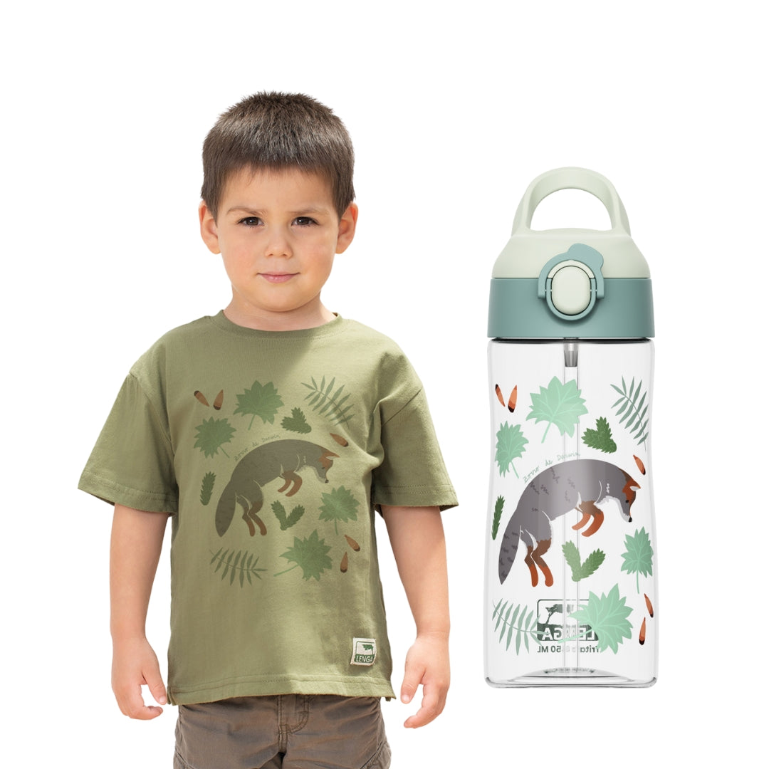 Pack Botella Kids Tritan® 450 ml + Polera Niño Estampada - Zorro de Darwin
