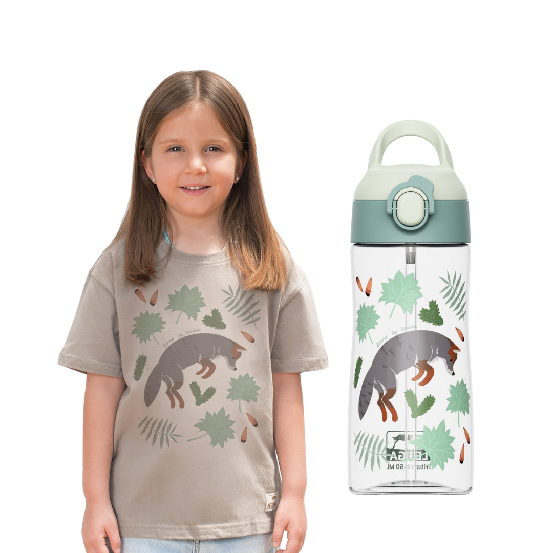 Pack Botella Kids Tritan® 450 ml + Polera Niño Estampada - Zorro de Darwin