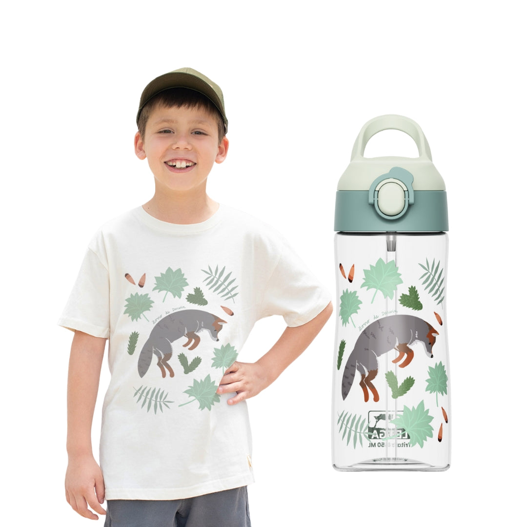 Pack Botella Kids Tritan® 450 ml + Polera Niño Estampada - Zorro de Darwin