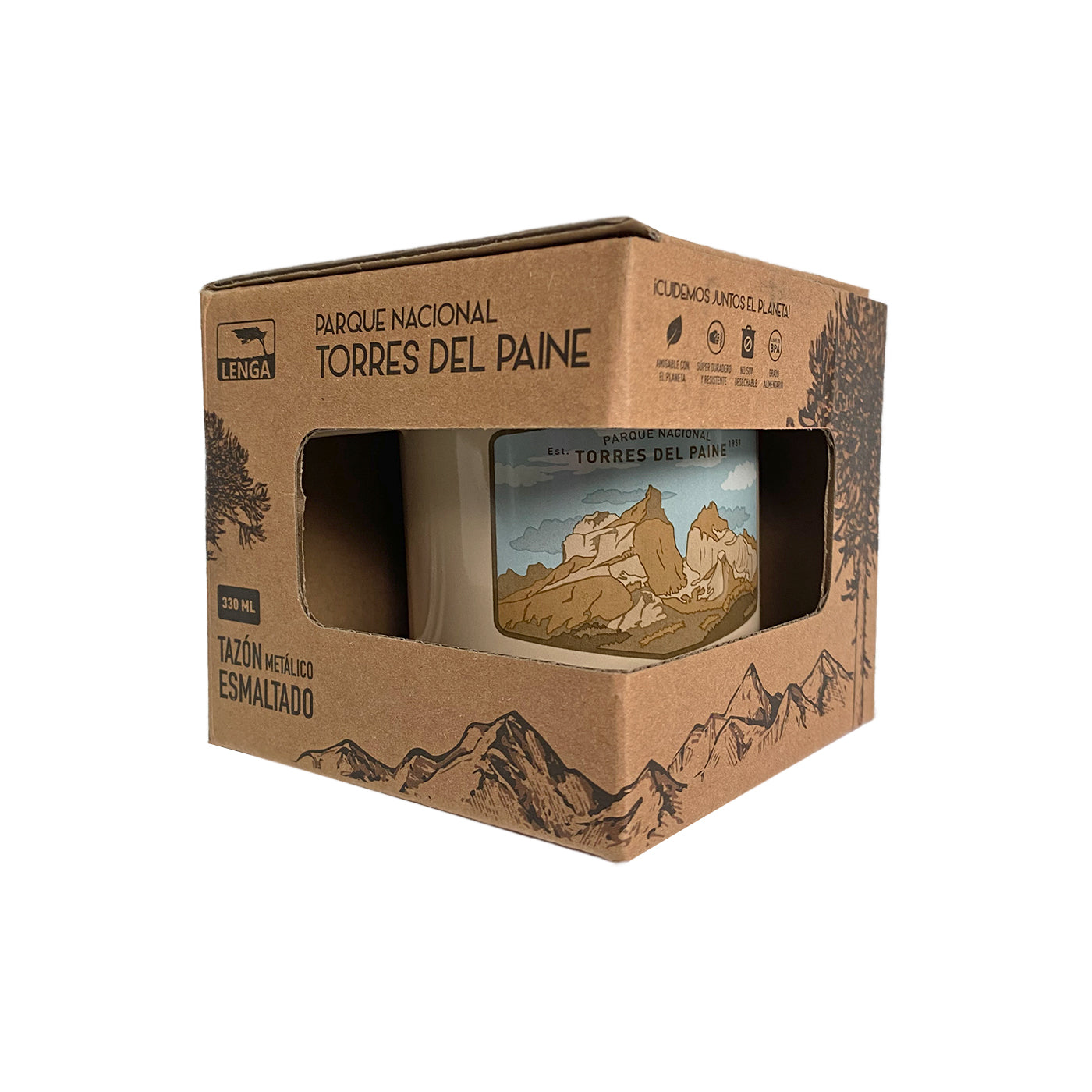 Pack 4 Tazones Esmaltados Parque Nacional Torre del Paine 330ml