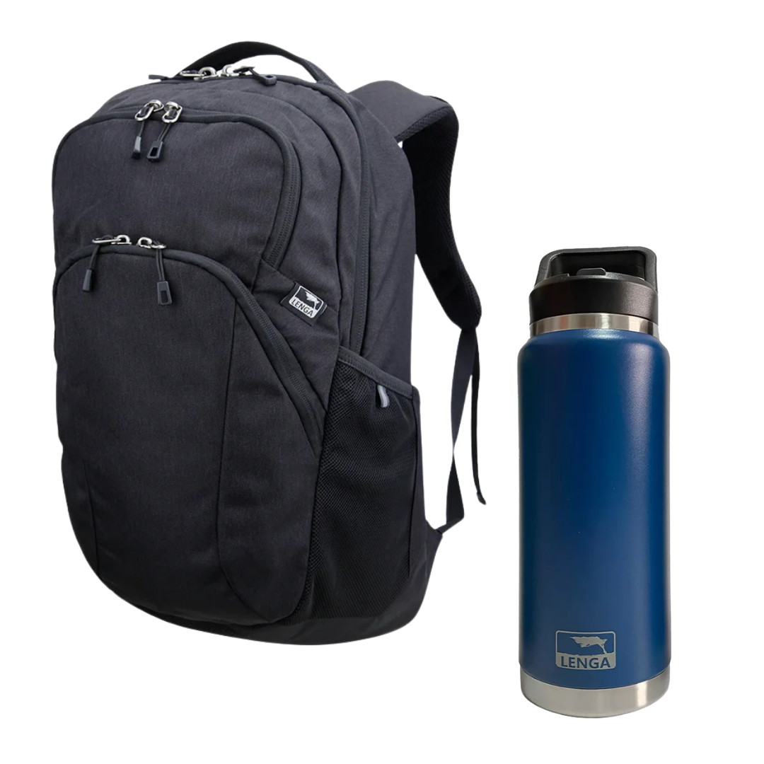 Pack Mochila Porta-notebook Guanauca 27Lts + Botella Acero Inox 750ml