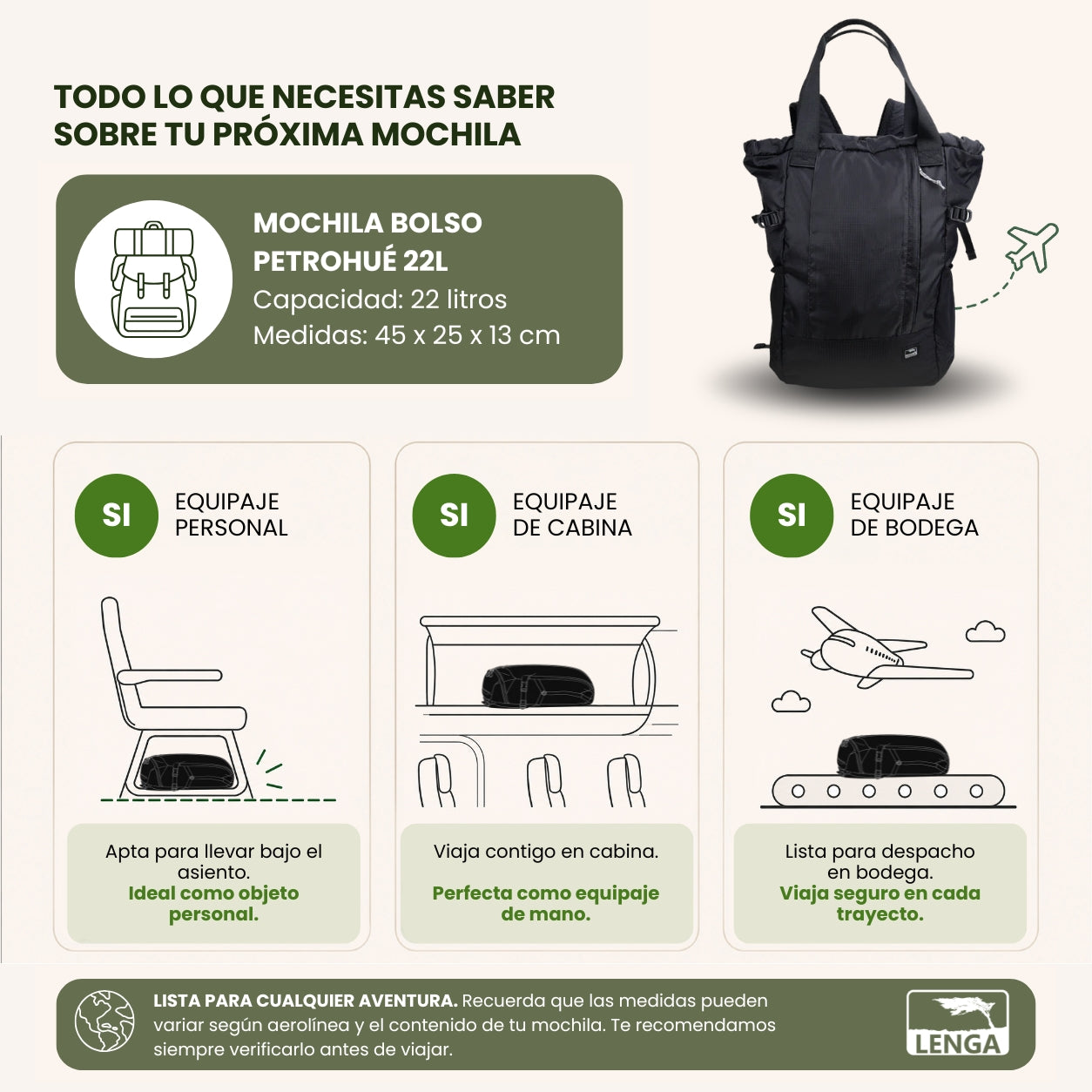 Mochila Bolso Ultra-liviana Petrohué 22Lts