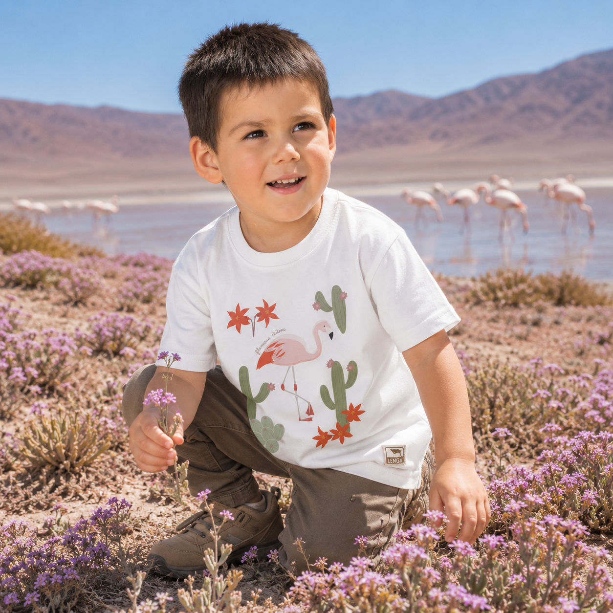 Polera Pumita Estampada Flamenco Niños - Algodón Orgánico