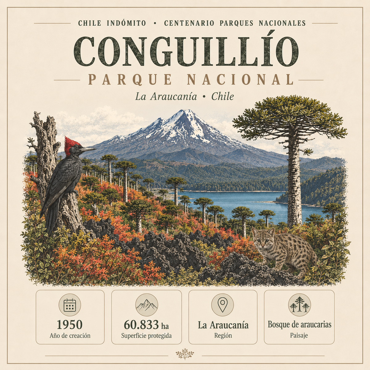 Polera Algodón Orgánico Conguillío Chile Indómito