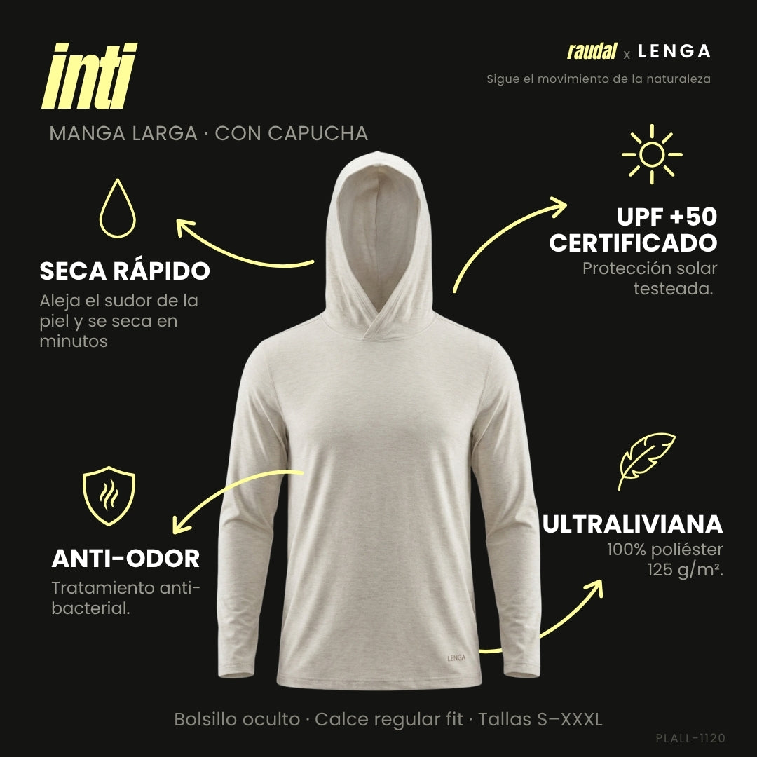 Polera con capucha Grit-dry UPF+50 Inti