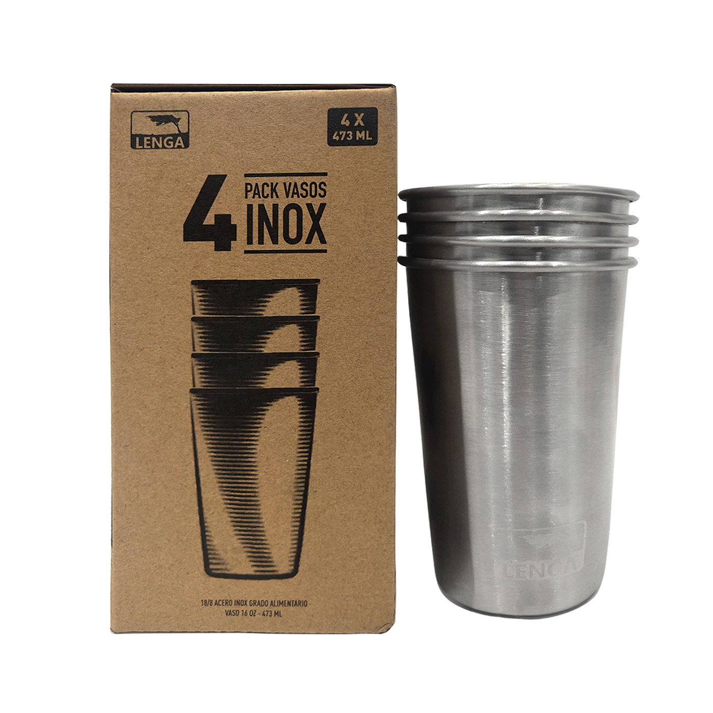 Vasos Acero Inoxidable Pack 4 Unidades 473ml