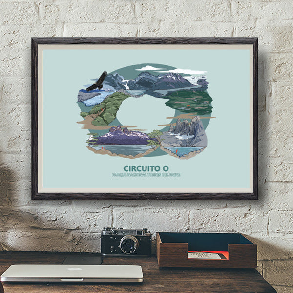 Ilustración Circuito O - Torres del Paine Azul