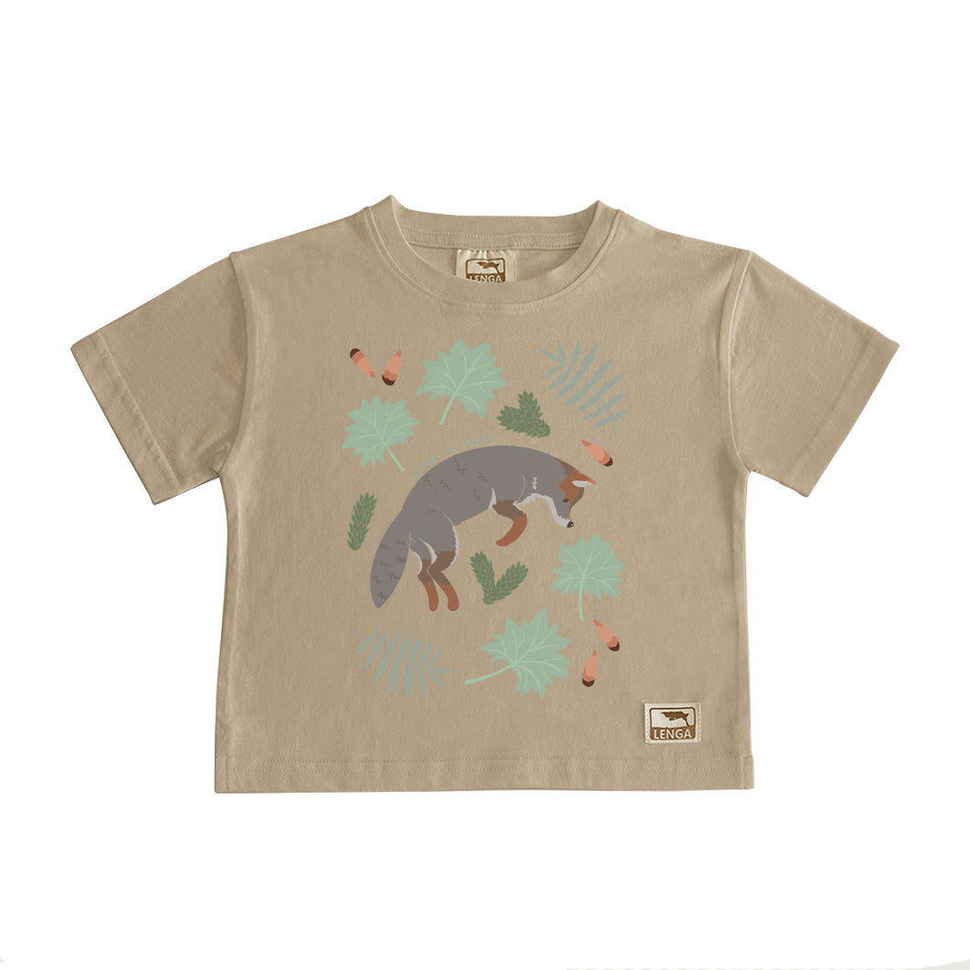 Polera Manga Corta Algodón Orgánico Pumita Estampada Niños - Zorro de Darwin