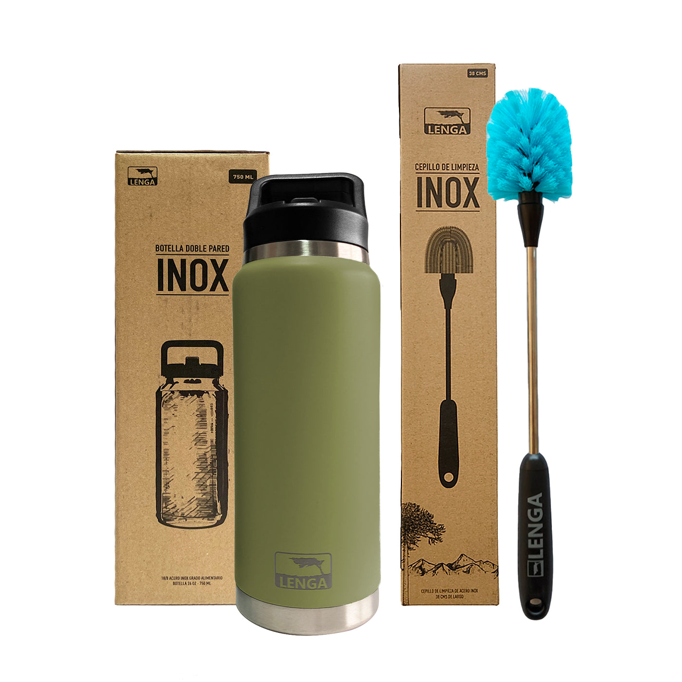 Pack Botella Inox 750ml + Cepillo Limpieza De Botella