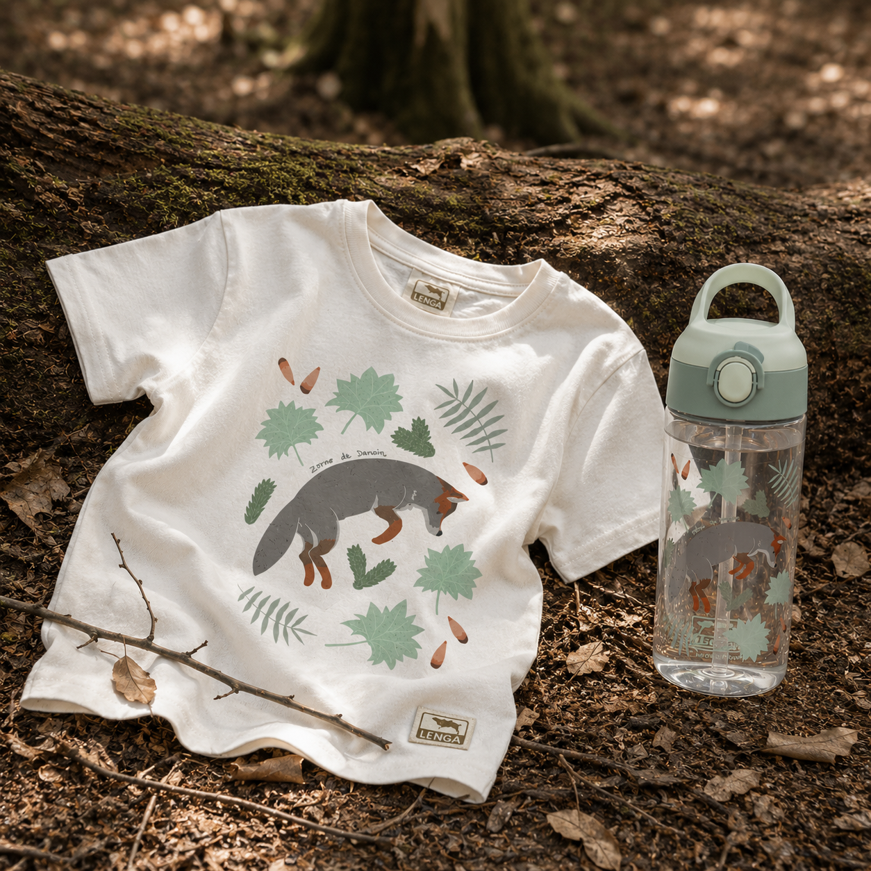 Pack Botella Kids Tritan® 450 ml + Polera Niño Estampada - Zorro de Darwin