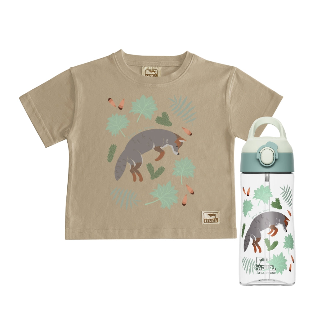 Pack Botella Kids Tritan® 450 ml + Polera Niño Estampada - Zorro de Darwin