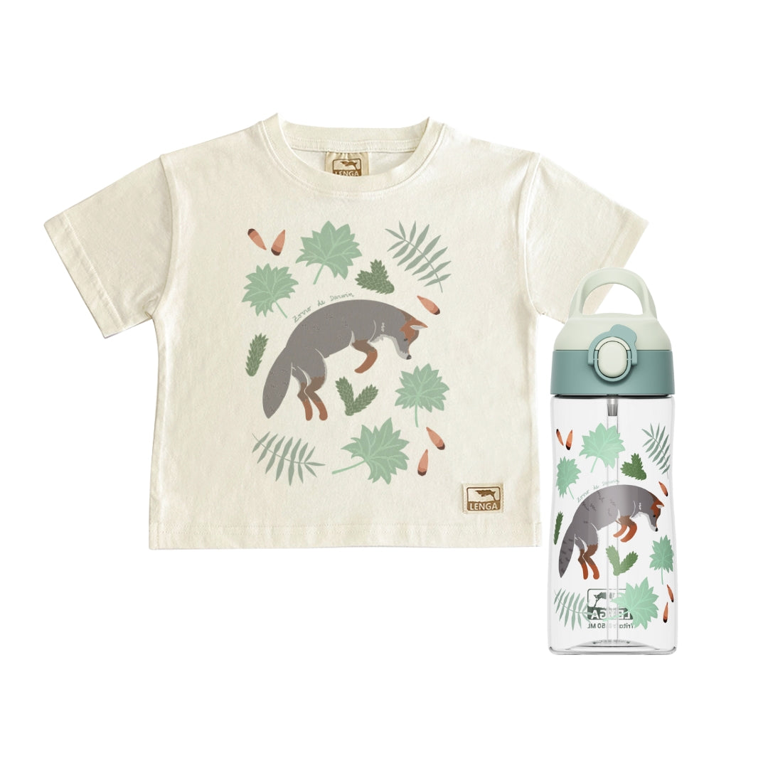 Pack Botella Kids Tritan® 450 ml + Polera Niño Estampada - Zorro de Darwin