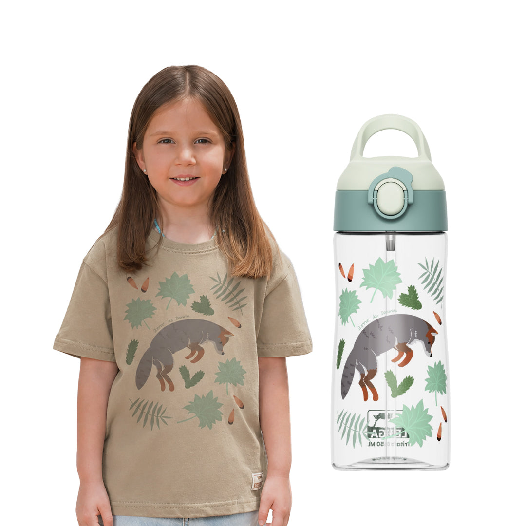 Pack Botella Kids Tritan® 450 ml + Polera Niño Estampada - Zorro de Darwin