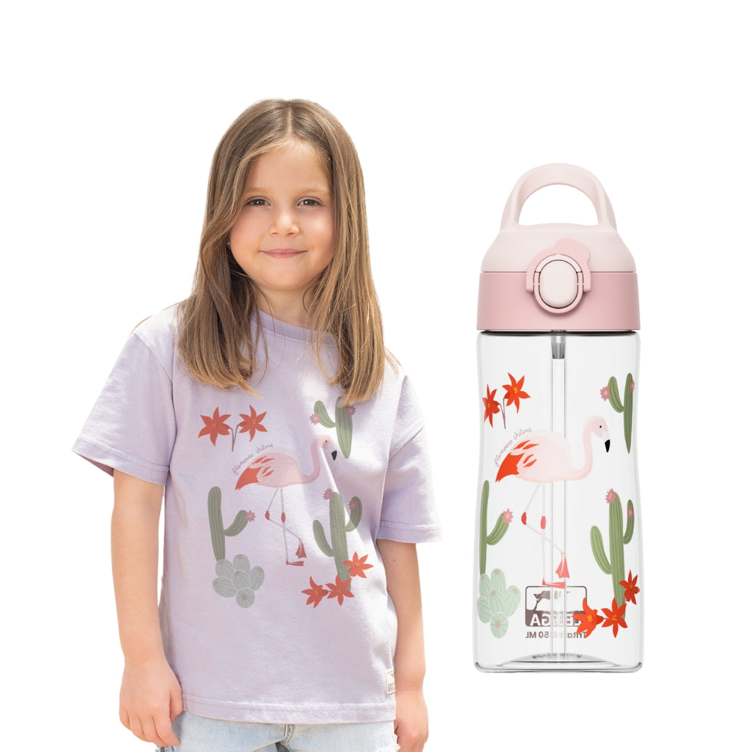 Pack Botella Kids Tritan® 450 ml + Polera Niño Estampada - Flamenco