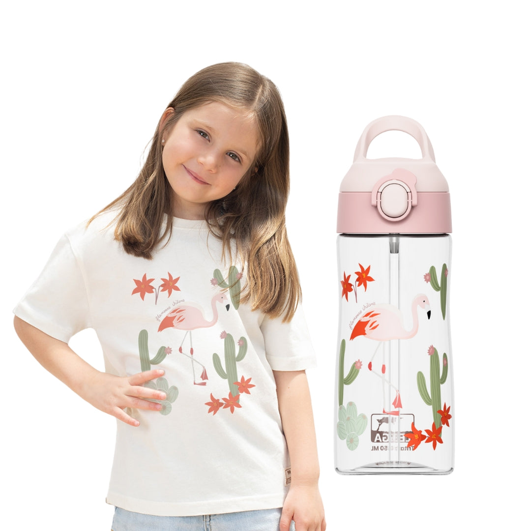 Pack Botella Kids Tritan® 450 ml + Polera Niño Estampada - Flamenco