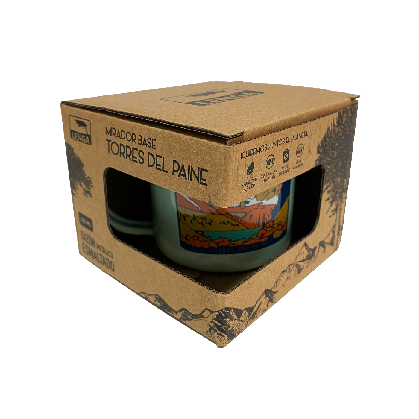 Pack 4 Tazones Esmaltados Parque Nacional Torre del Paine 330ml