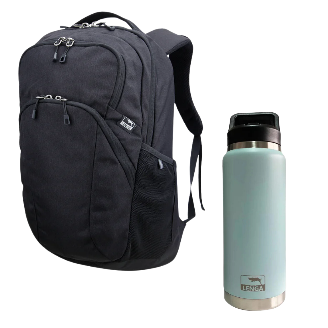 Pack Mochila Porta-notebook Guanauca 27Lts + Botella Acero Inox 750ml